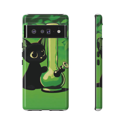 Pretty Black Cat With Water Bong - Dual-Layered Phone Case