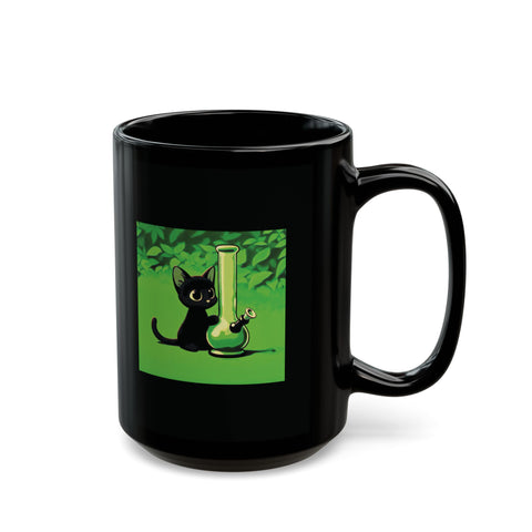 Pretty Black Cat with Water Bong - Black Coffee Mug (11oz, 15oz)