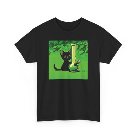 Pretty Black Cat with Water Bong - Heavy Cotton T-Shirt