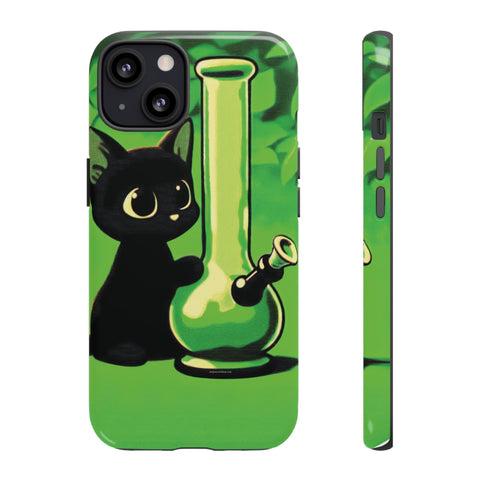 Pretty Black Cat With Water Bong - Dual-Layered Phone Case