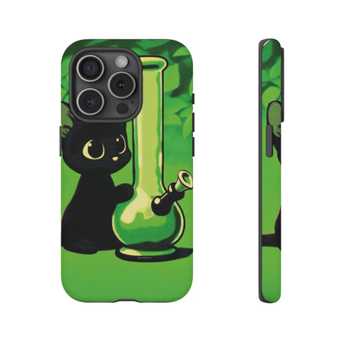 Pretty Black Cat With Water Bong - Dual-Layered Phone Case