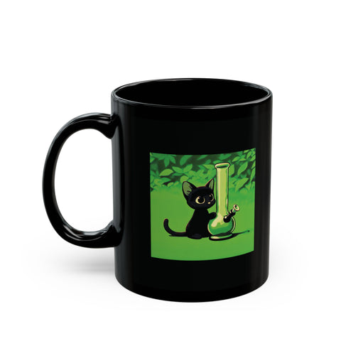 Pretty Black Cat with Water Bong - Black Coffee Mug (11oz, 15oz)