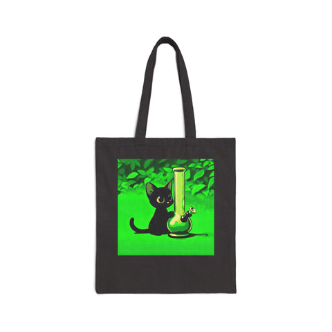 Pretty Black Cat with Water Bong - Cotton Canvas Tote Bag