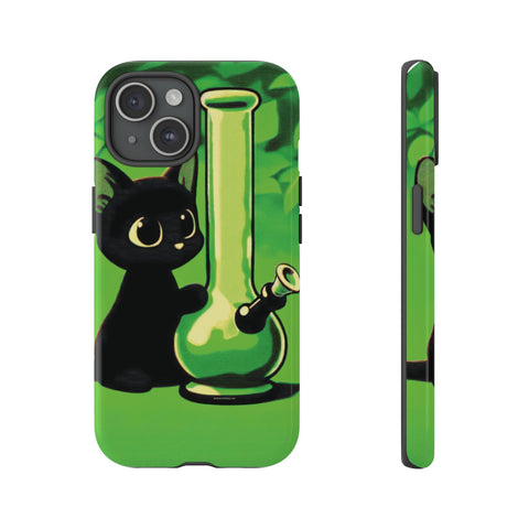 Pretty Black Cat With Water Bong - Dual-Layered Phone Case