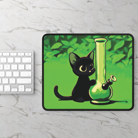 Pretty Black Cat with Water Bong - Gaming Mousepad