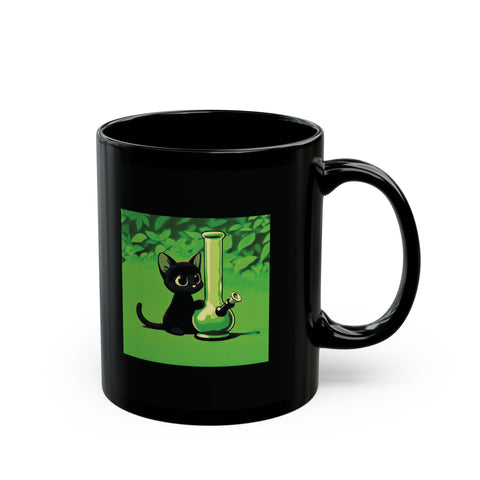 Pretty Black Cat with Water Bong - Black Coffee Mug (11oz, 15oz)