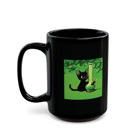 Pretty Black Cat with Water Bong - Black Coffee Mug (11oz, 15oz)