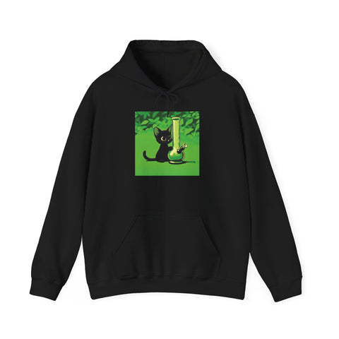 Pretty Black Cat with Water Bong - Heavy Blend™ Hooded Sweatshirt