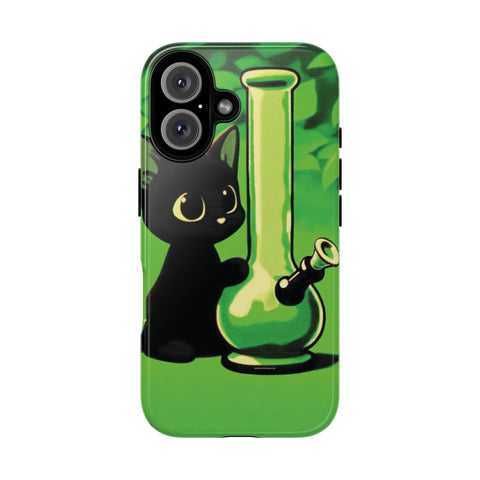 Pretty Black Cat With Water Bong - Dual-Layered Phone Case