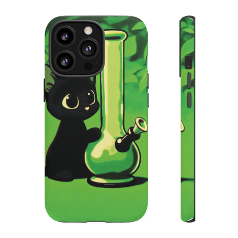 Pretty Black Cat With Water Bong - Dual-Layered Phone Case