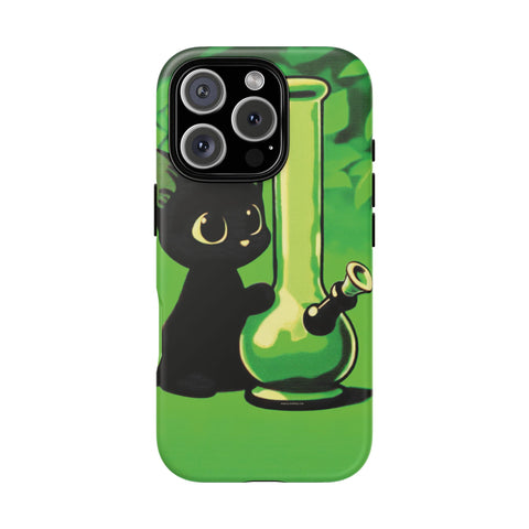 Pretty Black Cat With Water Bong - Dual-Layered Phone Case