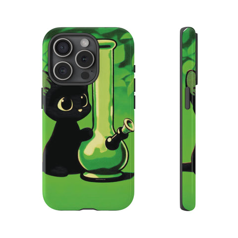 Pretty Black Cat With Water Bong - Dual-Layered Phone Case